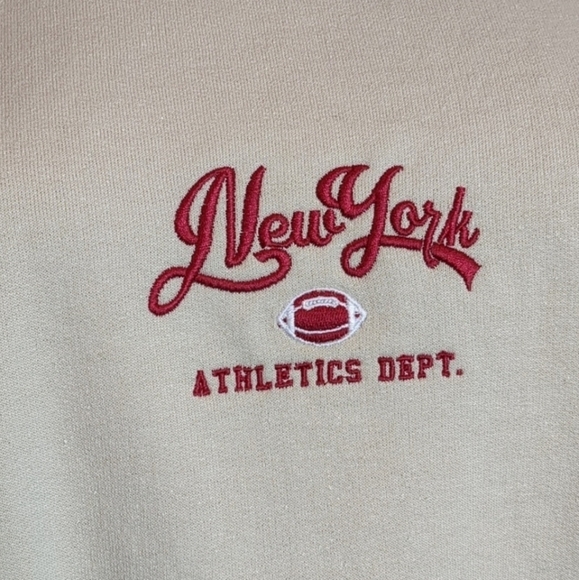Nasty Gal Sand Neutral New York Embroidered Pullover Fleece Sweatshirt Medium - Picture 2 of 6